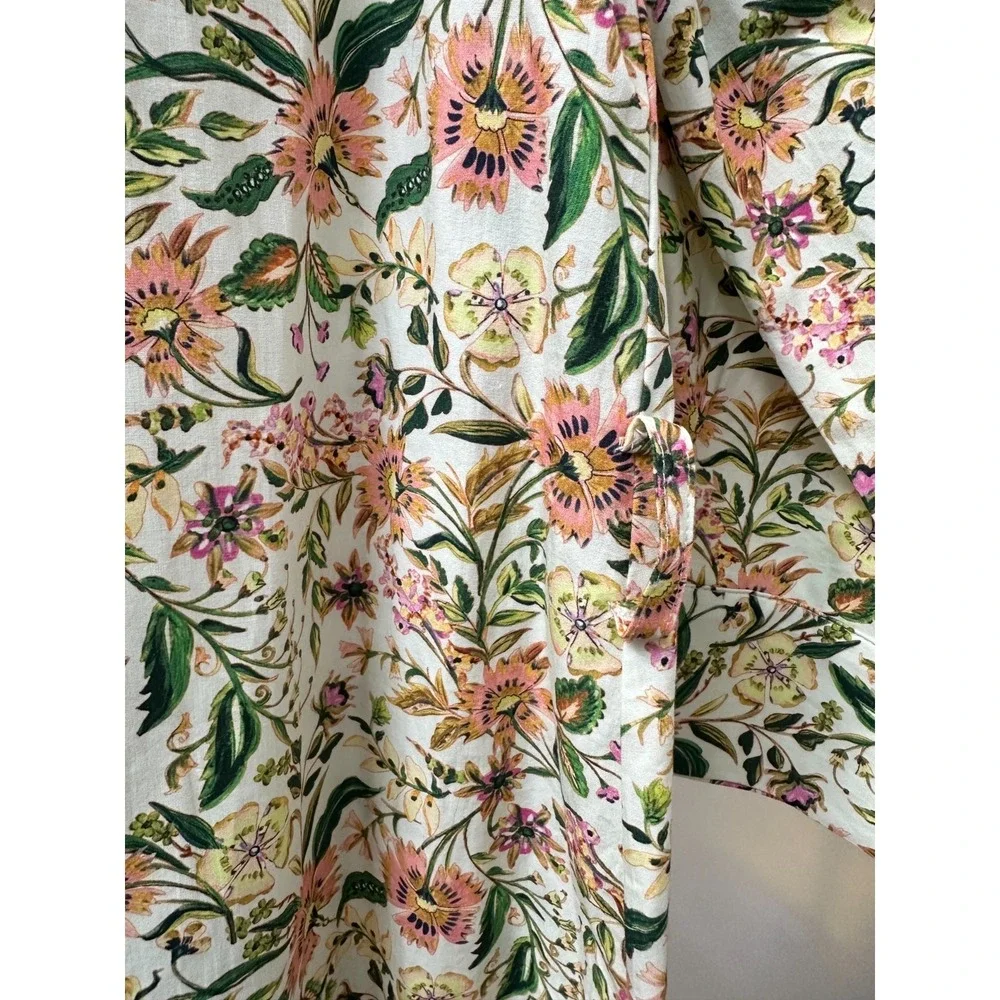 Zara Floral Button Front Cotton Shirt Dress Cottagecore Botanical Women's Medium - Picture 7 of 13